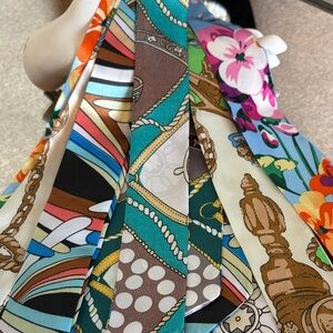 Twilly Set Floral Chain Mod Classic Satin 5 Piece New Scarf Necktie Bag Scarf